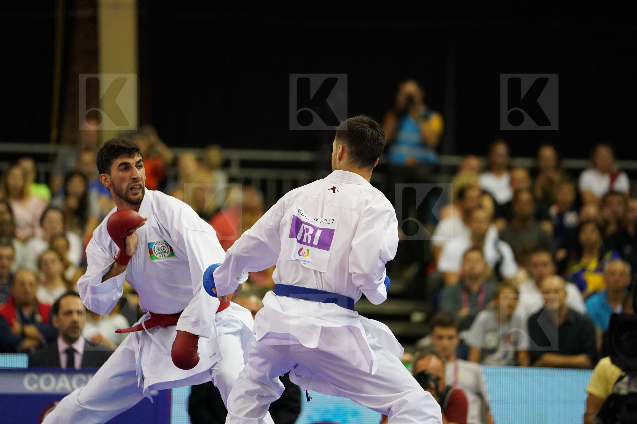 Azerbaijan Farzaliyev Firdosi Gold match Iran Islamic Republic of Male Kumite -60kg Mehdizadeh Amir